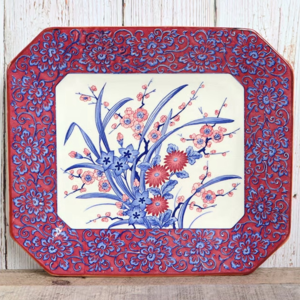 Vintage 1930s Transferware Japanese Platter Plate Ceramic Tea Tray Asian Home